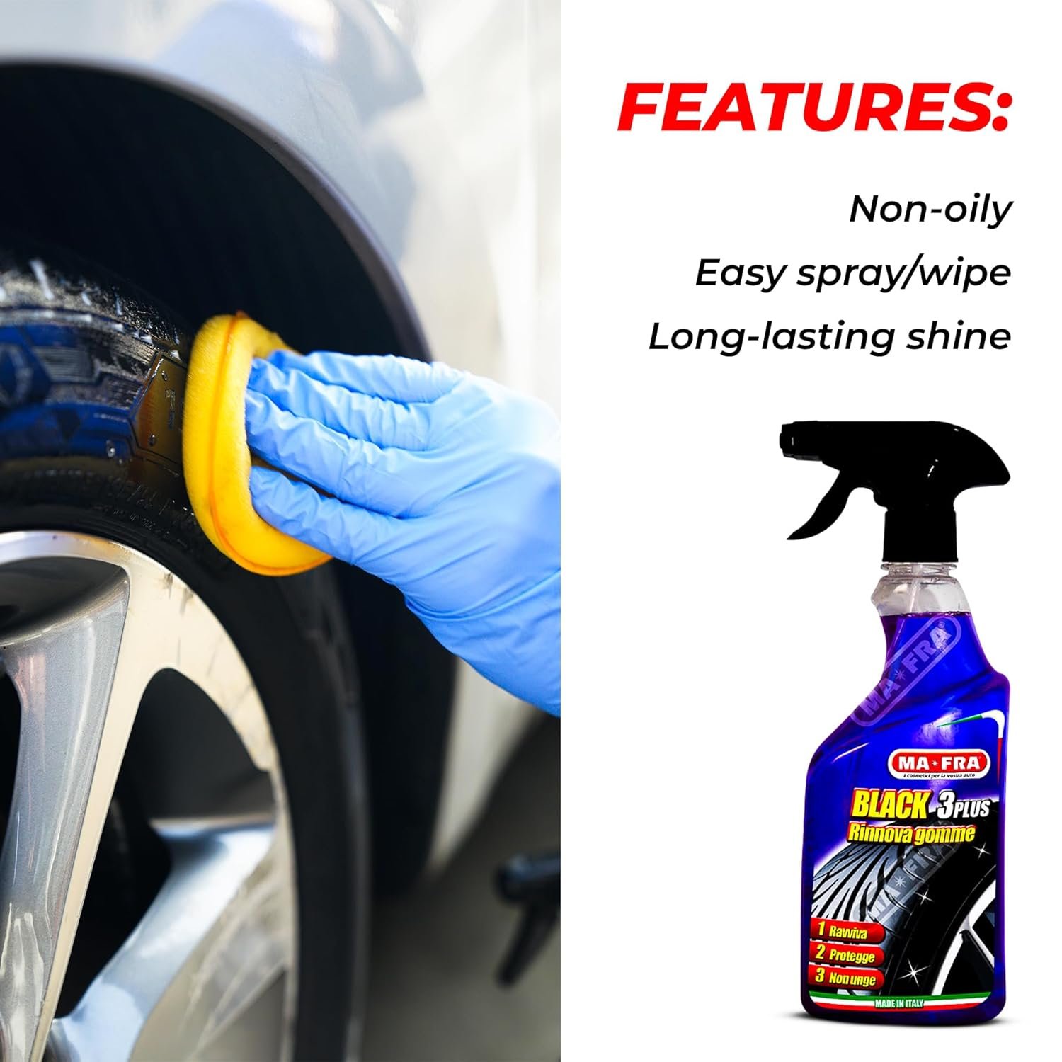 MAFRA Black 3Plus and 500ml Tire Blackener & Shiner | Renews, Softens & Protects Car Tyres