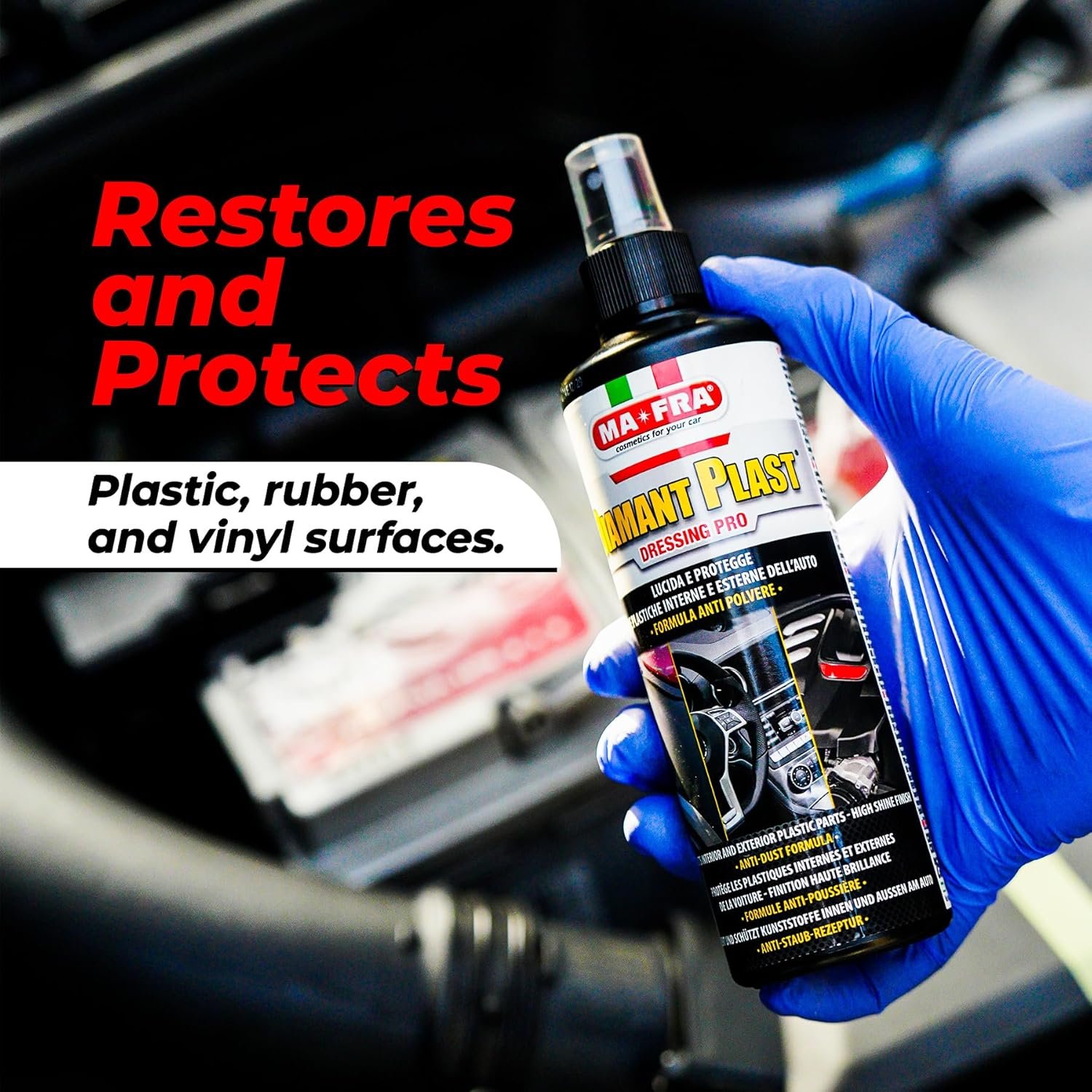 Diamant Plast Dressing Pro 250ml | Dashboard, Plastic & Rubber Polish for Car Interior & Exterior