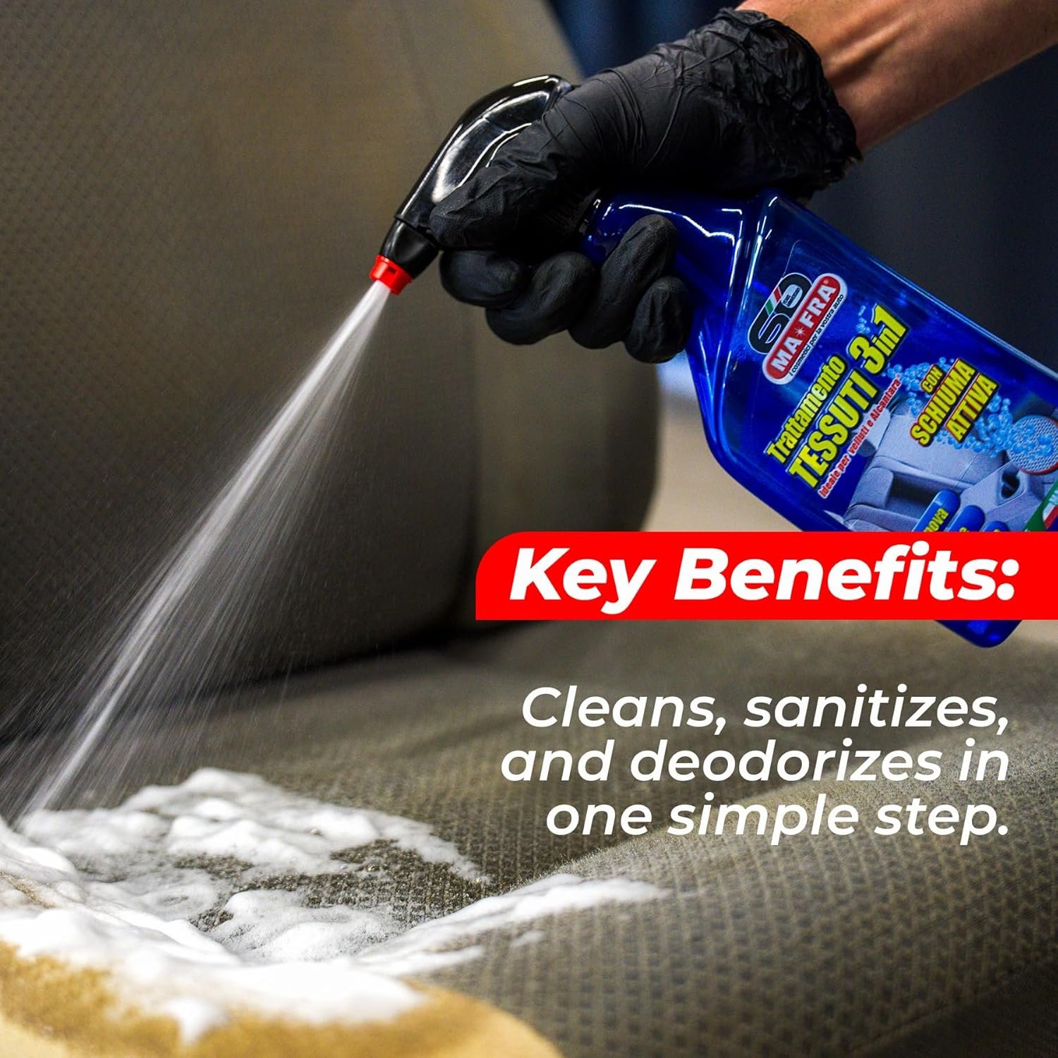 MAFRA 3-in-1 DIY Fabric Treatment Spray | Active Foam Cleaner for Car Seats, Upholstery, Velvet, and Alcantara | Removes Dirt, Odour & Stains